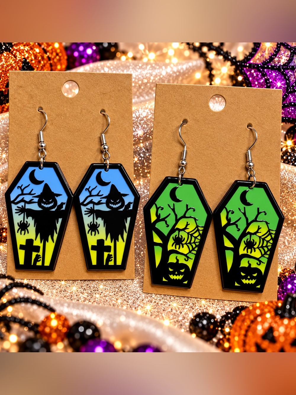 Halloween Coffin Dangle Earrings - Set of 2